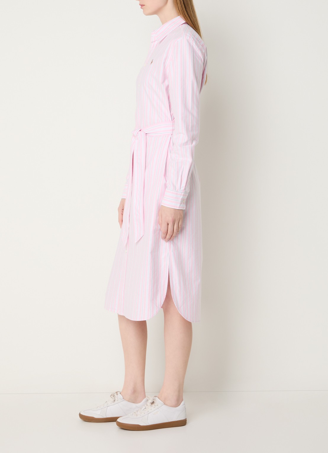 Ralph Lauren Midi blousejurk met streepprint en steekzakken - voorkant 4 roze