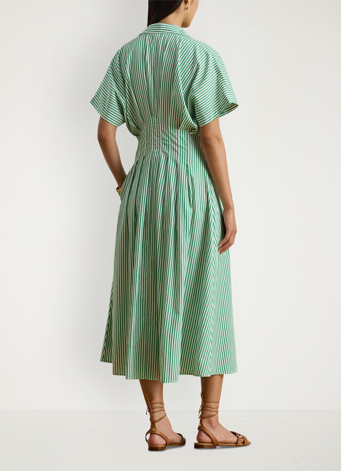 Ralph Lauren Midi blousejurk met streepprint en steekzakken - achterkant groen