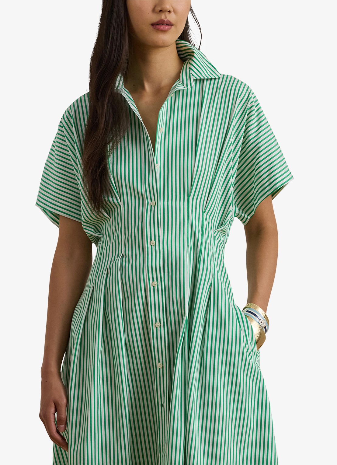 Ralph Lauren Midi blousejurk met streepprint en steekzakken - detail 2 groen