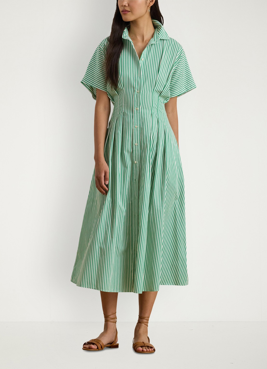Ralph Lauren Midi blousejurk met streepprint en steekzakken - voorkant 4 groen