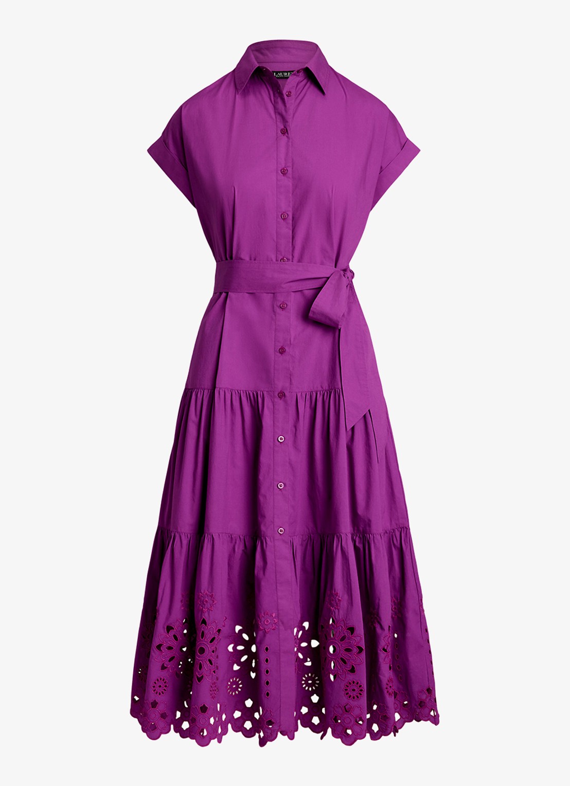 Ralph Lauren Midi blousejurk met strikceintuur - voorkant paars