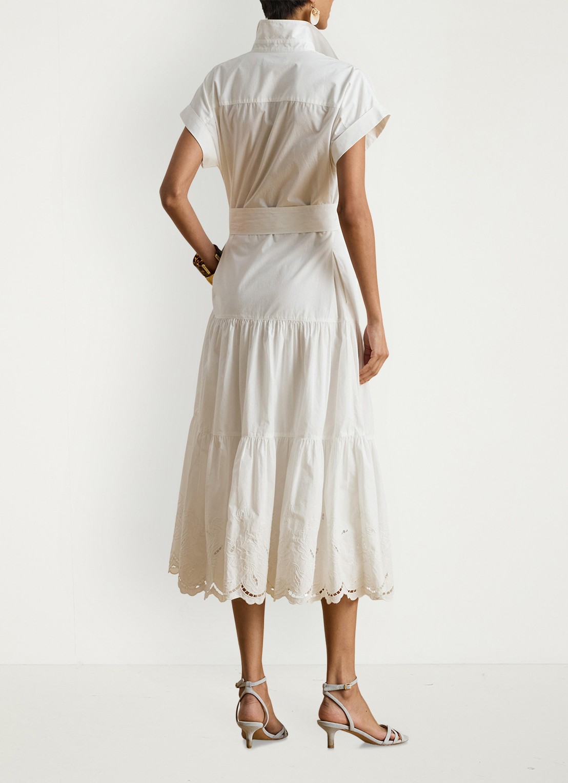 Ralph Lauren Midi blousejurk met strikceintuur - achterkant 3 wit