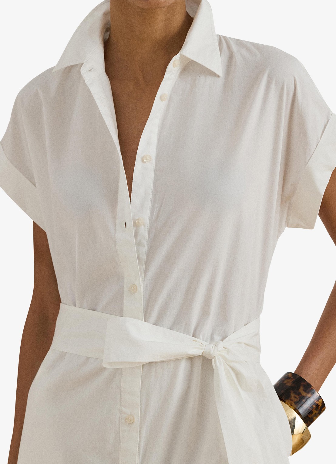 Ralph Lauren Midi blousejurk met strikceintuur - detail 4 wit