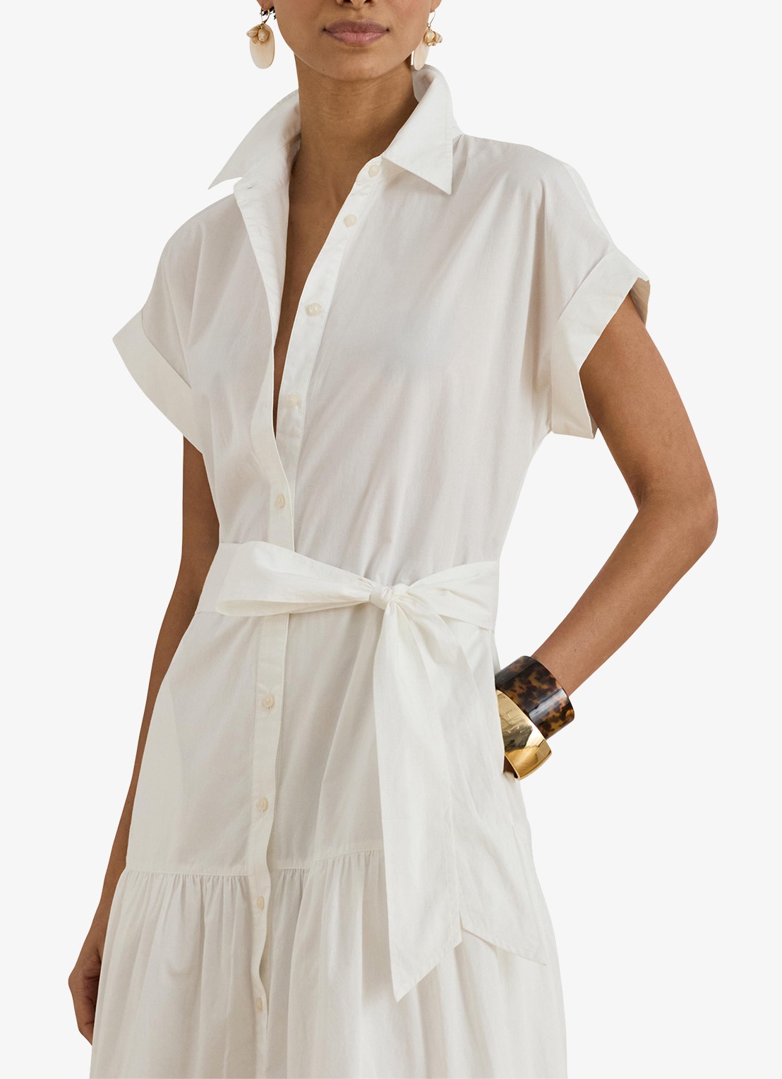 Ralph Lauren Midi blousejurk met strikceintuur - detail 5 wit