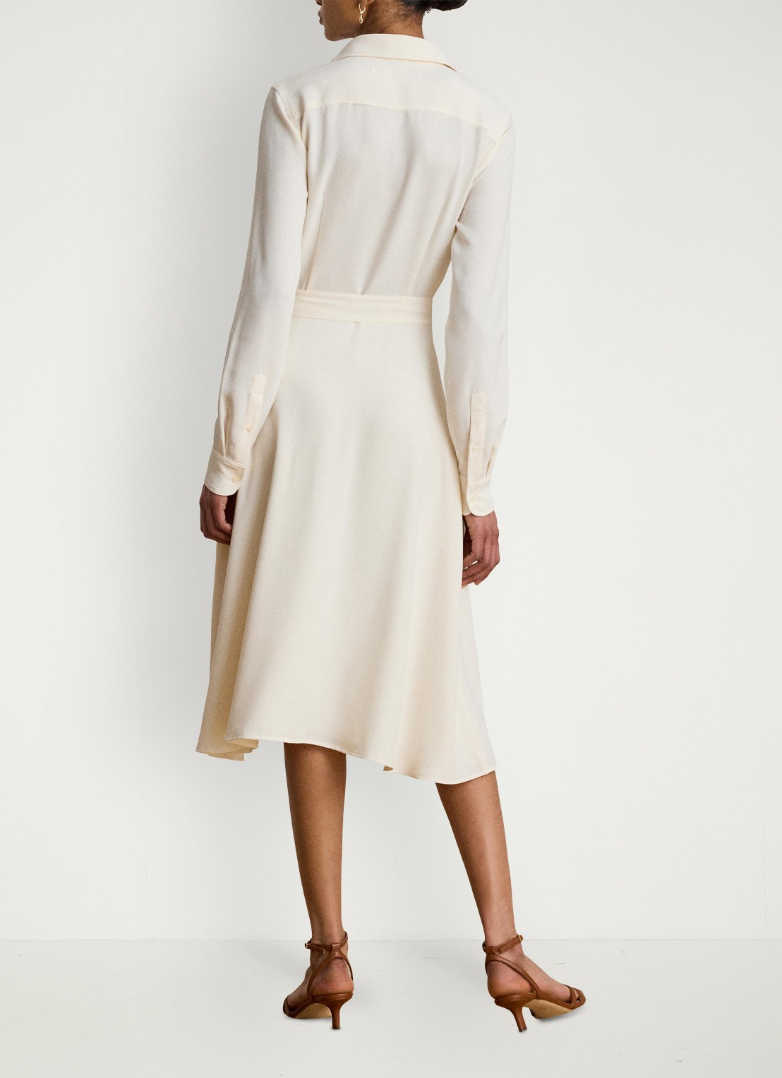 Ralph Lauren Midi blousejurk met strikceintuur - achterkant mascarpone crème / crème