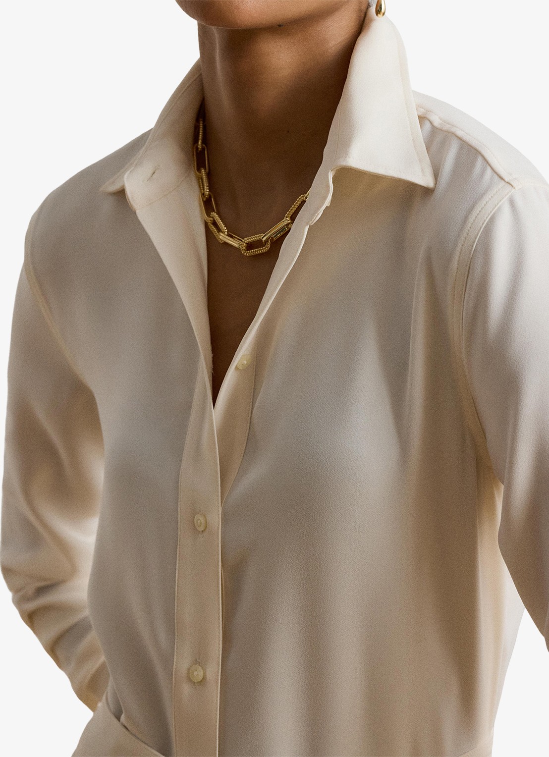 Ralph Lauren Midi blousejurk met strikceintuur - detail 4 mascarpone crème / crème