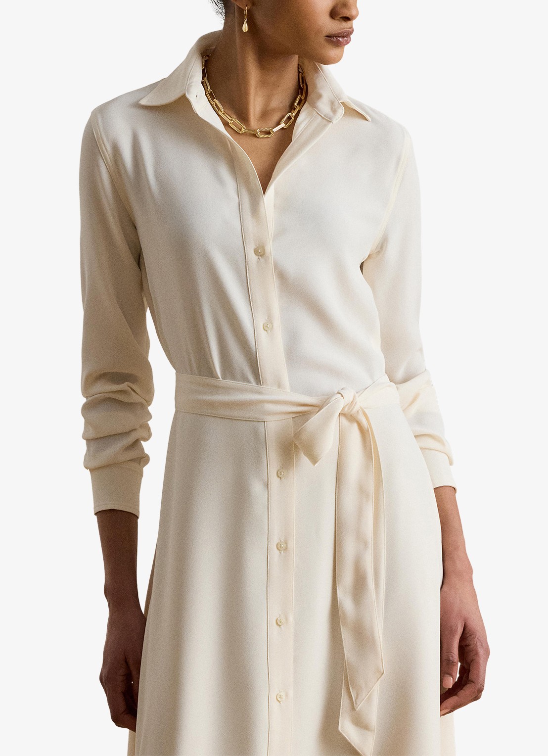 Ralph Lauren Midi blousejurk met strikceintuur - detail 5 mascarpone crème / crème