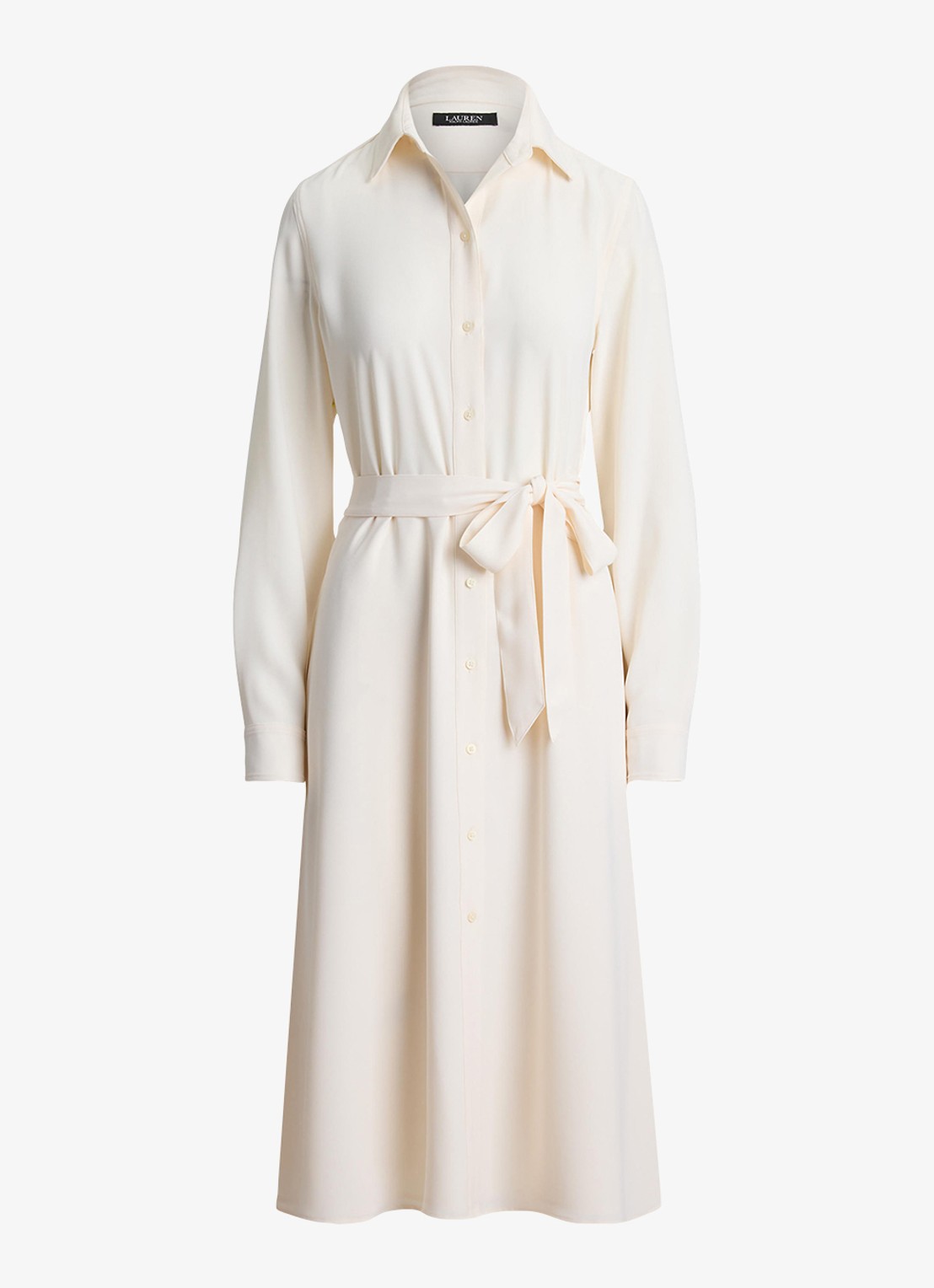 Ralph Lauren Midi blousejurk met strikceintuur - voorkant 2 mascarpone crème / crème