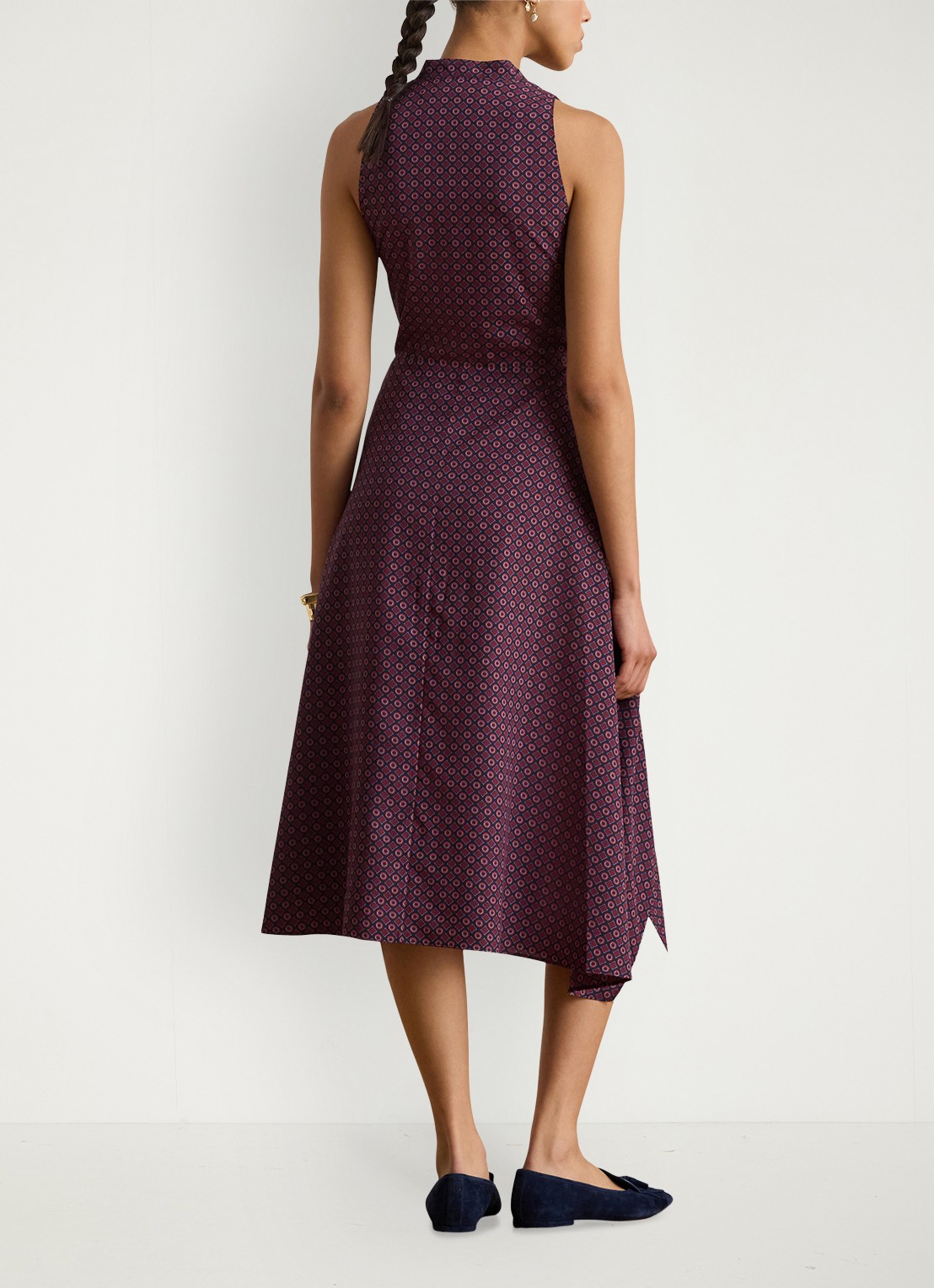 Ralph Lauren Midi blousejurk met strikdetail en print - achterkant navy multi / donkerrood
