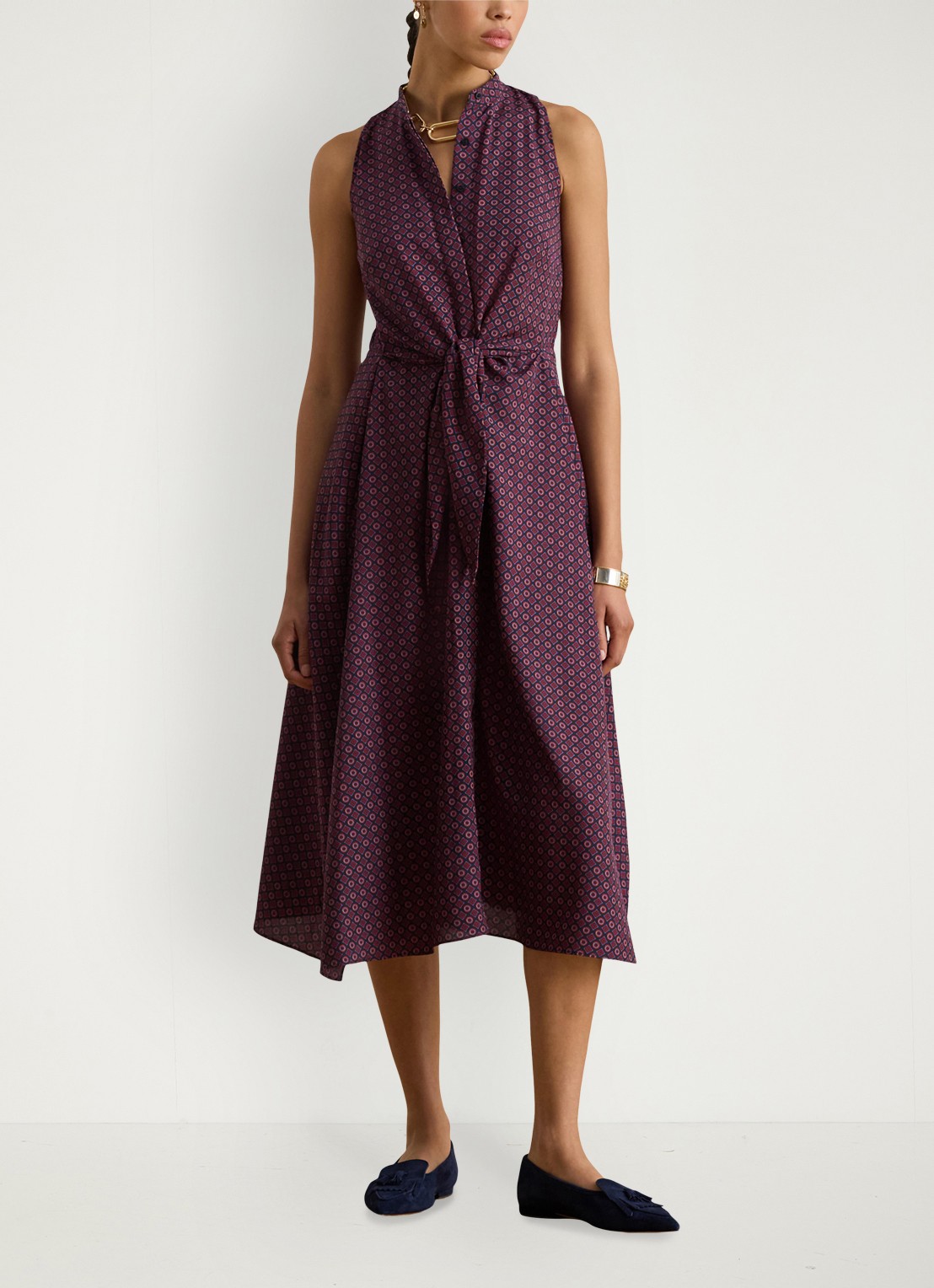 Ralph Lauren Midi blousejurk met strikdetail en print - detail 2 navy multi / donkerrood