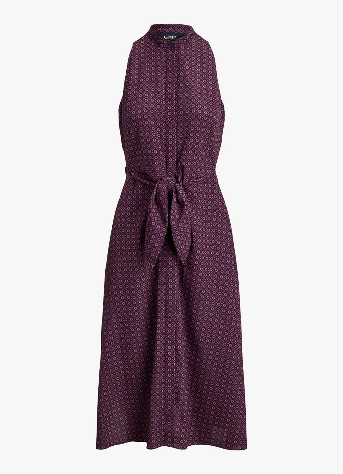 Ralph Lauren Midi blousejurk met strikdetail en print - voorkant 4 navy multi / donkerrood