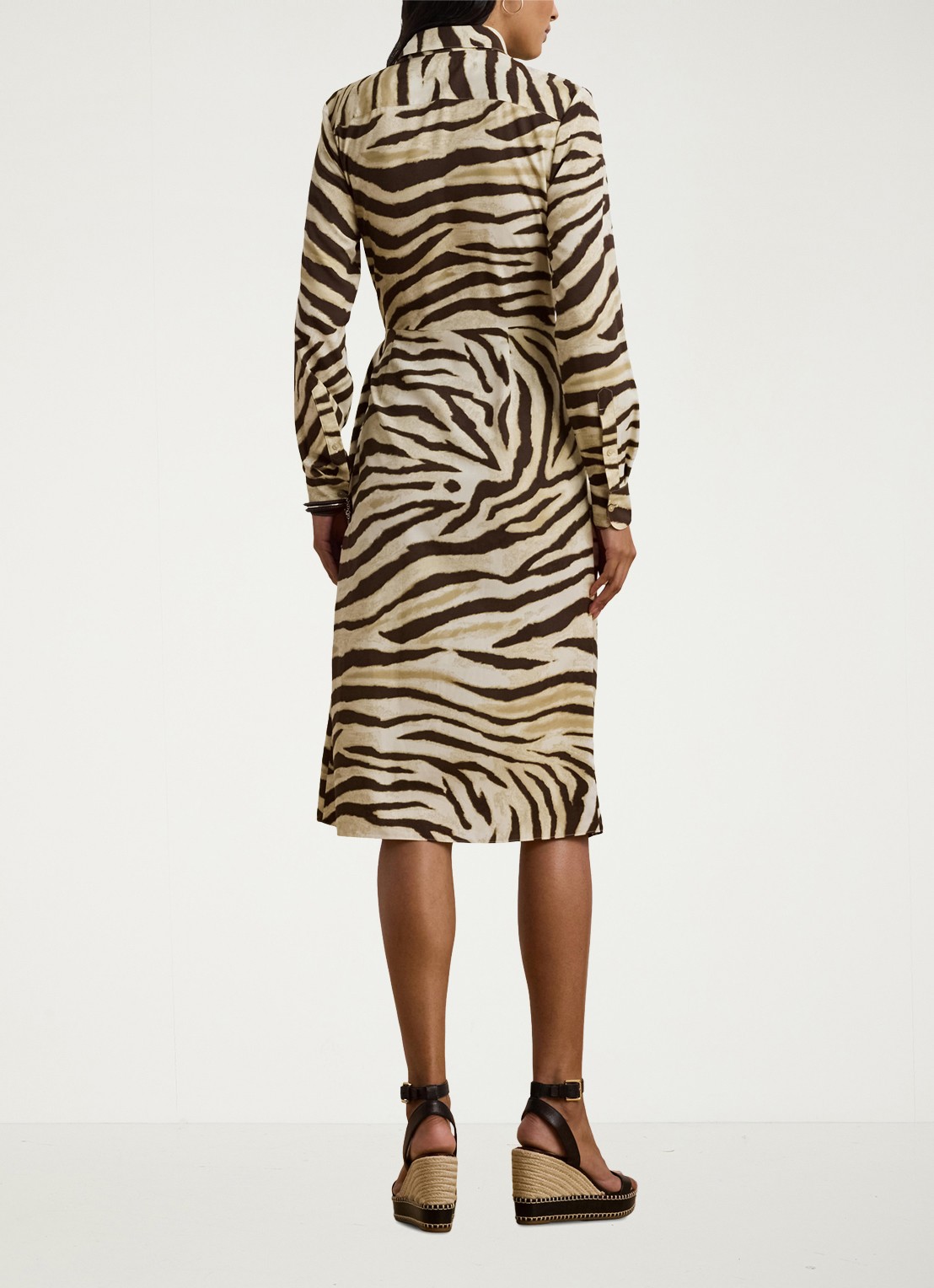 Ralph Lauren Midi blousejurk met zebraprint en strikceintuur - achterkant 3 bruin