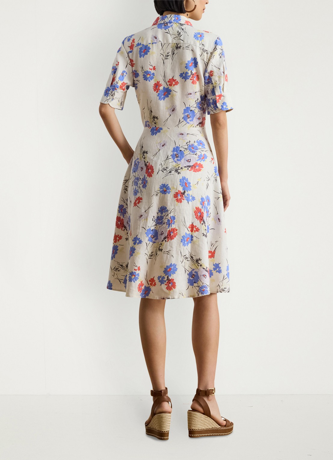Ralph Lauren Midi blousejurk van linnen met bloemenprint - achterkant 5 cream multi / creme