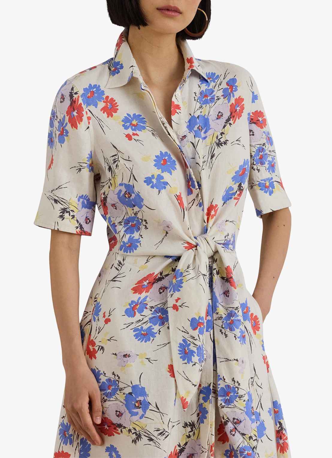 Ralph Lauren Midi blousejurk van linnen met bloemenprint - detail 3 cream multi / creme