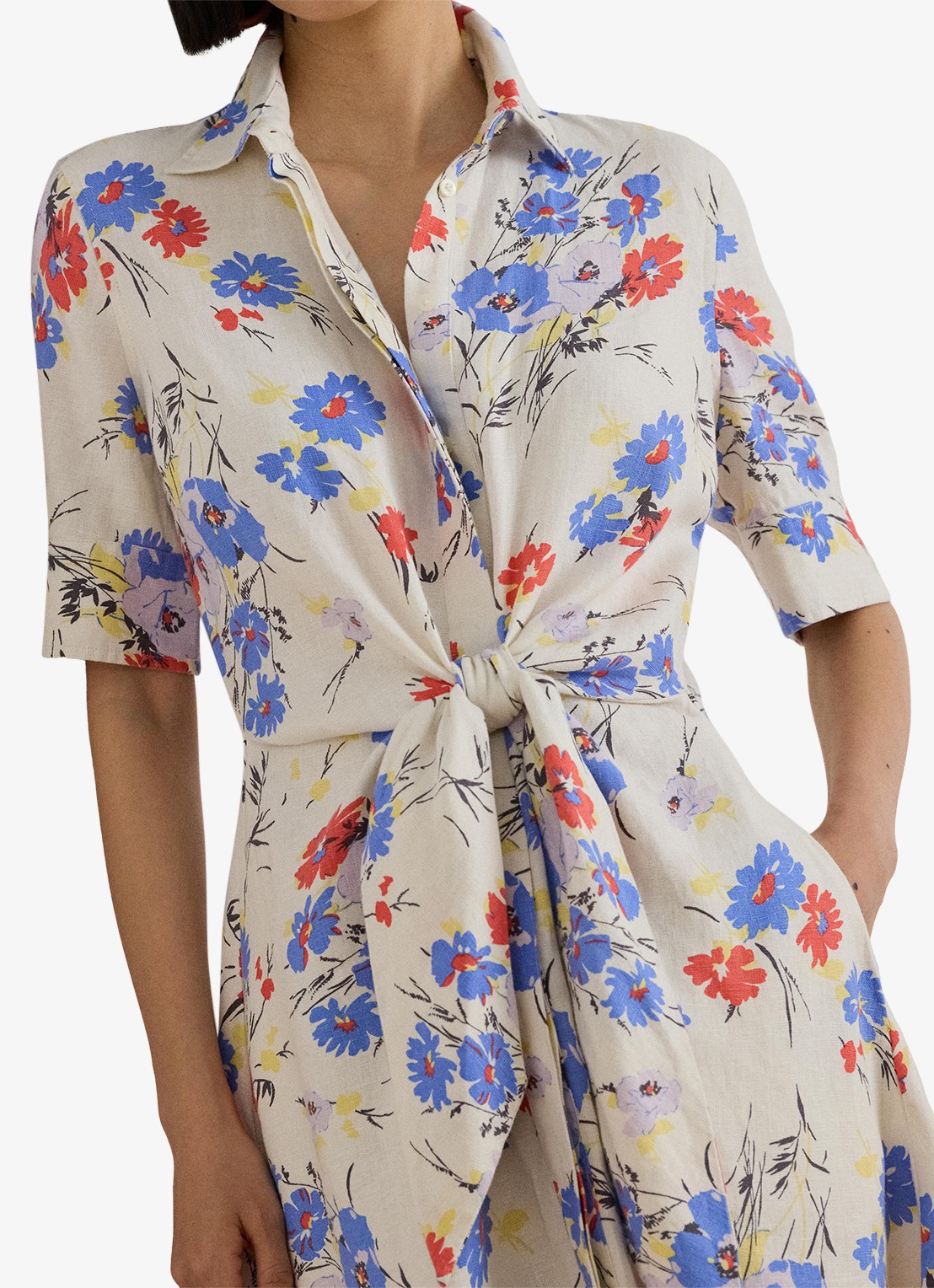 Ralph Lauren Midi blousejurk van linnen met bloemenprint - detail 4 cream multi / creme