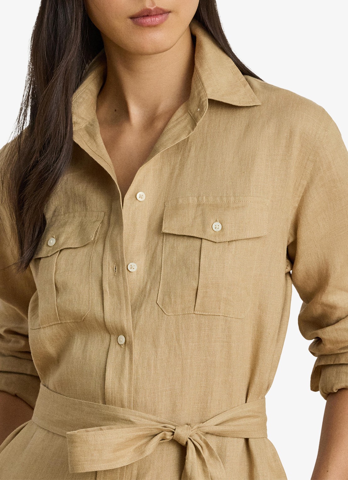 Ralph Lauren Midi blousejurk van linnen met strikceintuur - detail 4 birch tan / beige