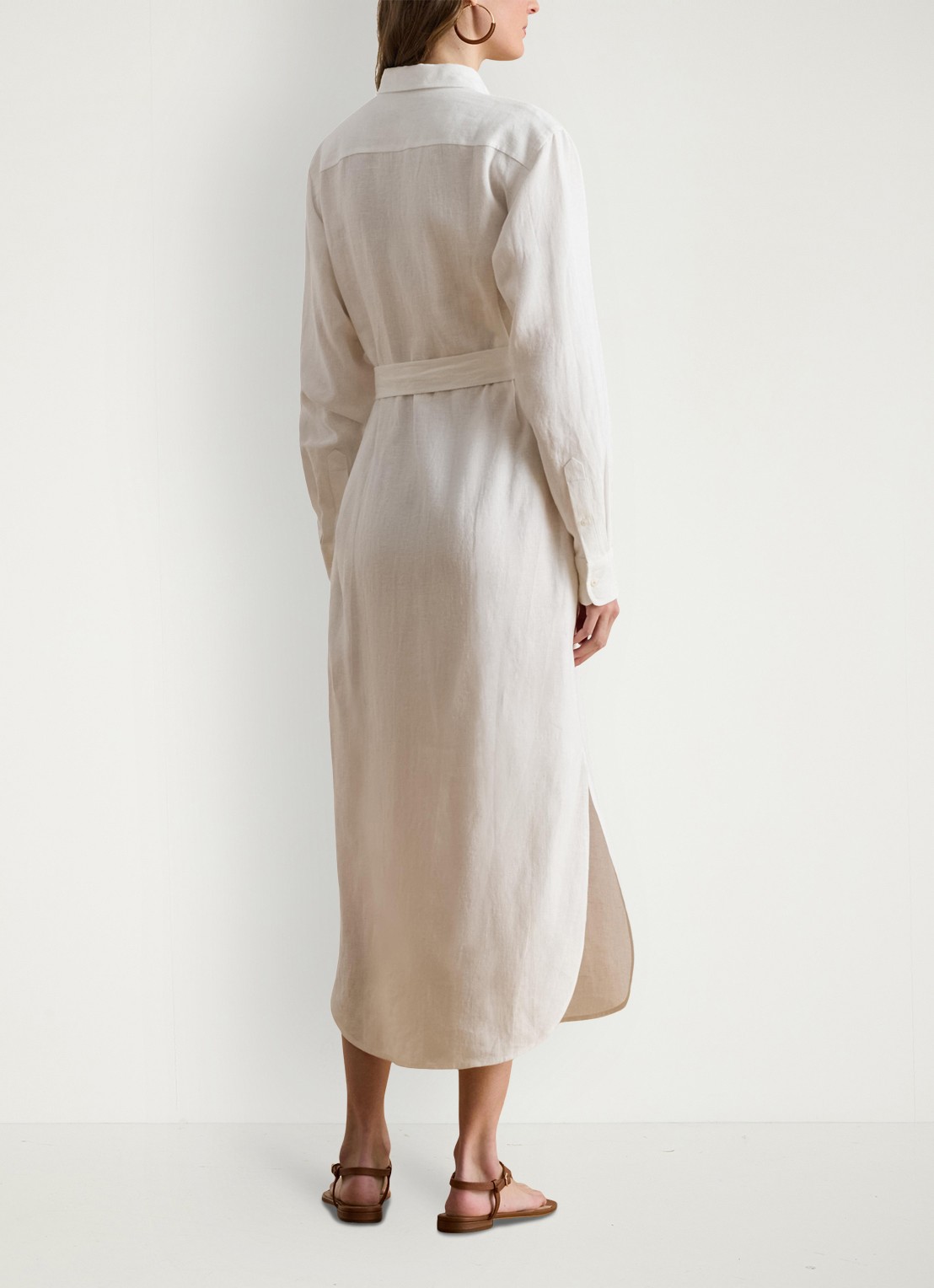 Ralph Lauren Midi blousejurk van linnen met strikceintuur - achterkant wit