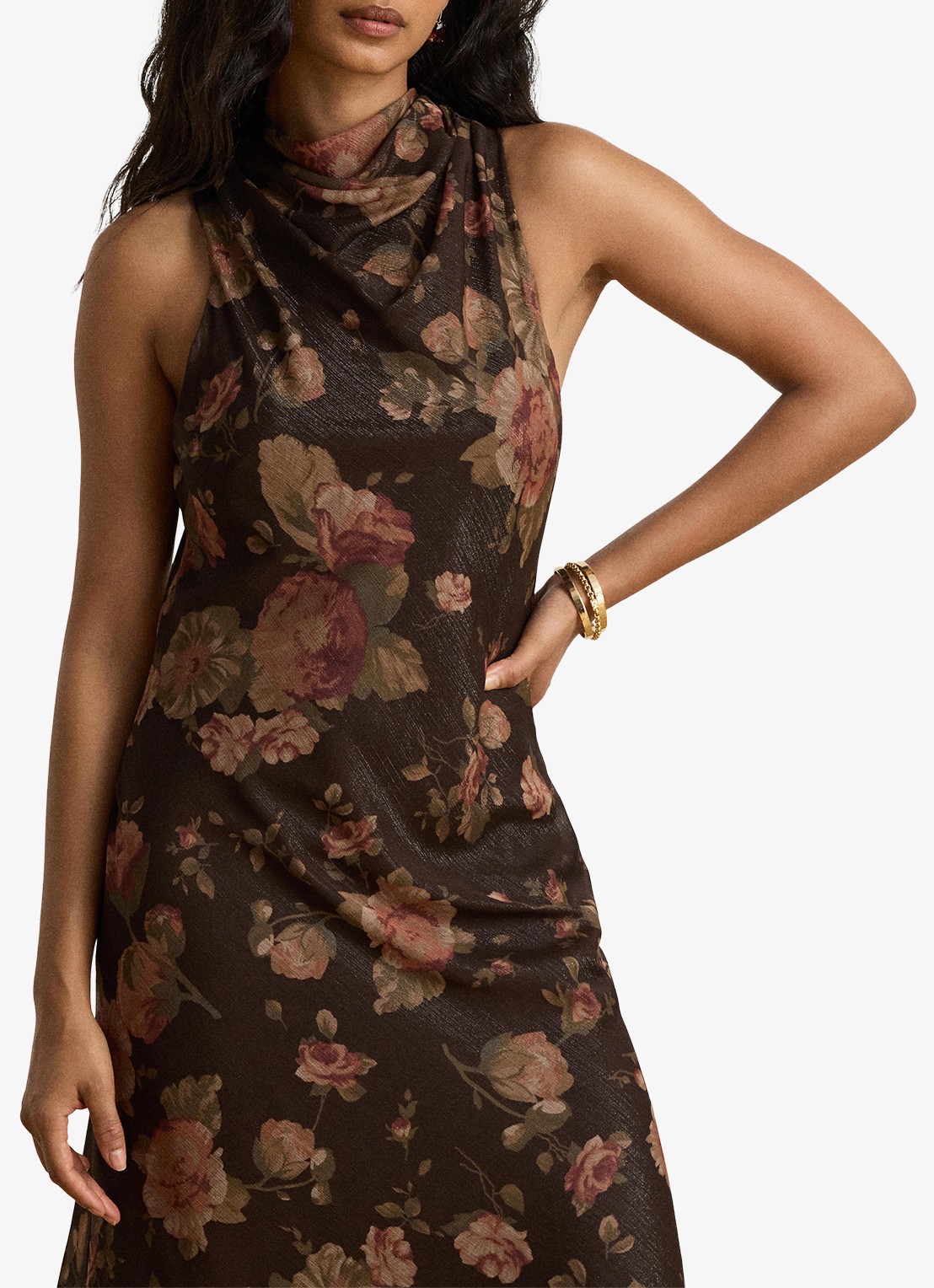 Ralph Lauren Midi halterjurk met bloemenprint - detail 4 brown multi / bruin
