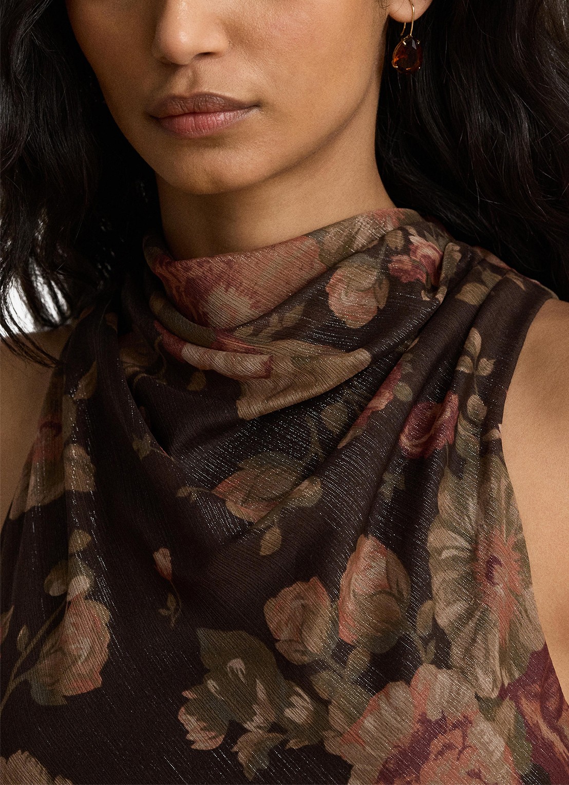 Ralph Lauren Midi halterjurk met bloemenprint - detail 5 brown multi / bruin