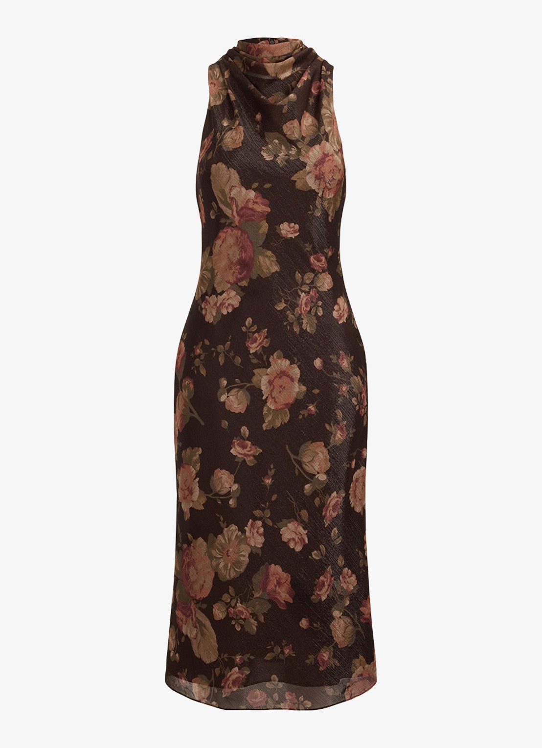 Ralph Lauren Midi halterjurk met bloemenprint - voorkant 2 brown multi / bruin