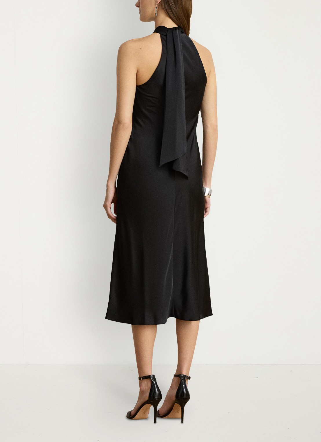 Ralph Lauren Midi halterjurk van satijn - achterkant 4 zwart