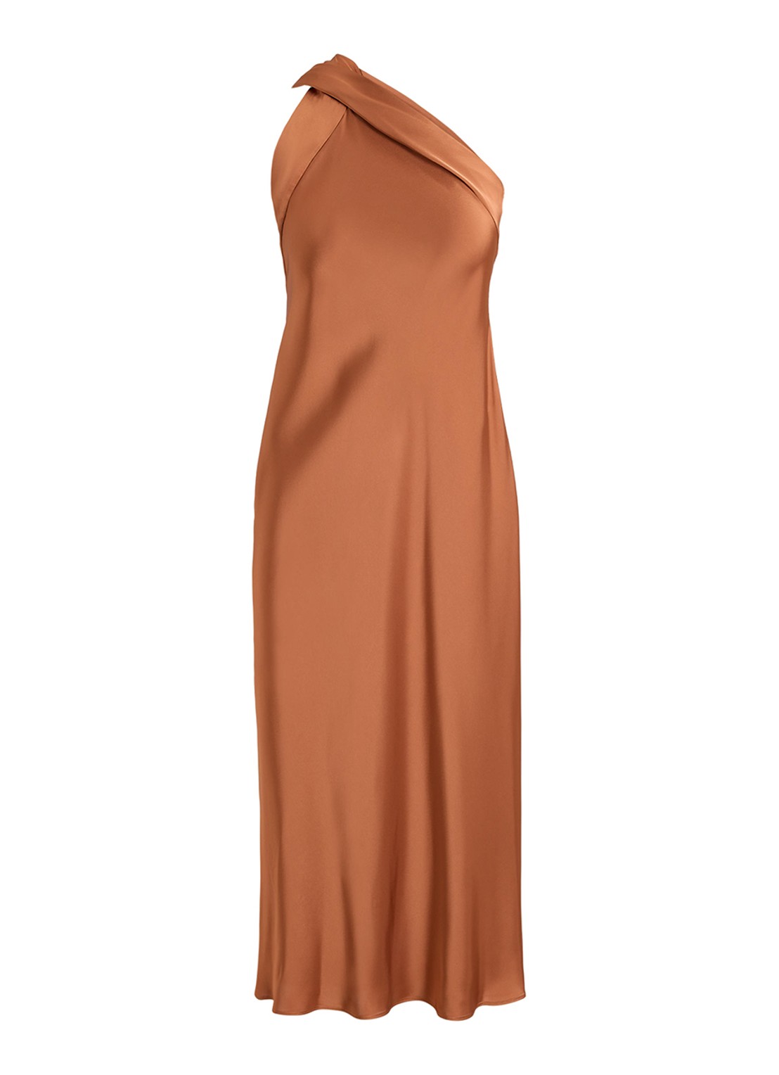 Ralph Lauren Midi halterjurk van satijn - voorkant red terracotta / rood