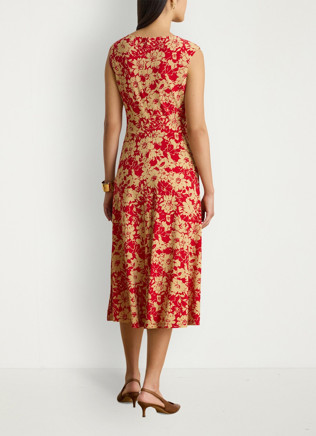 Ralph Lauren Midi jurk met bloemenprint en plooidetail - achterkant red/tan / rood