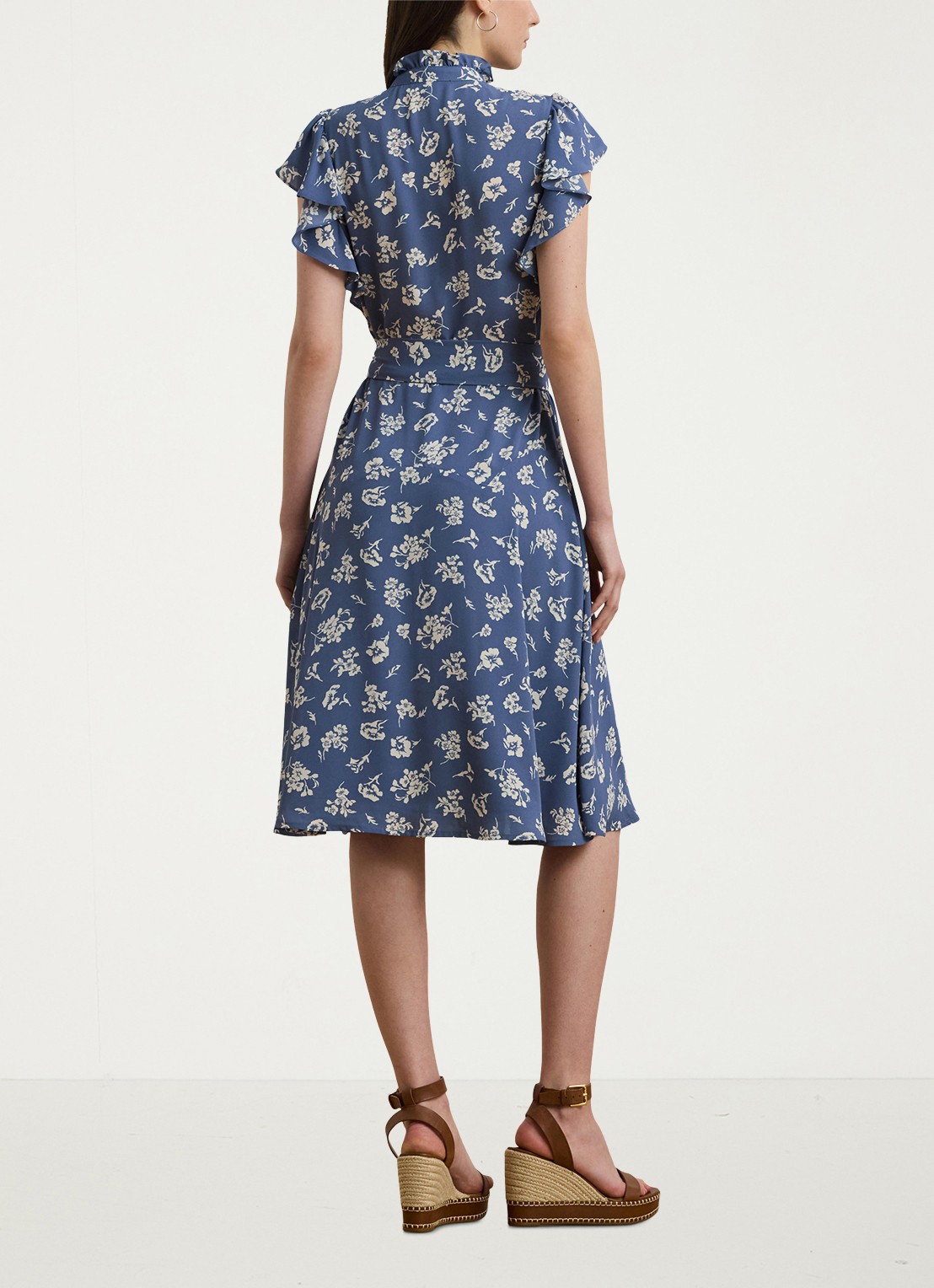 Ralph Lauren Midi jurk met bloemenprint en strikceintuur - achterkant blauw