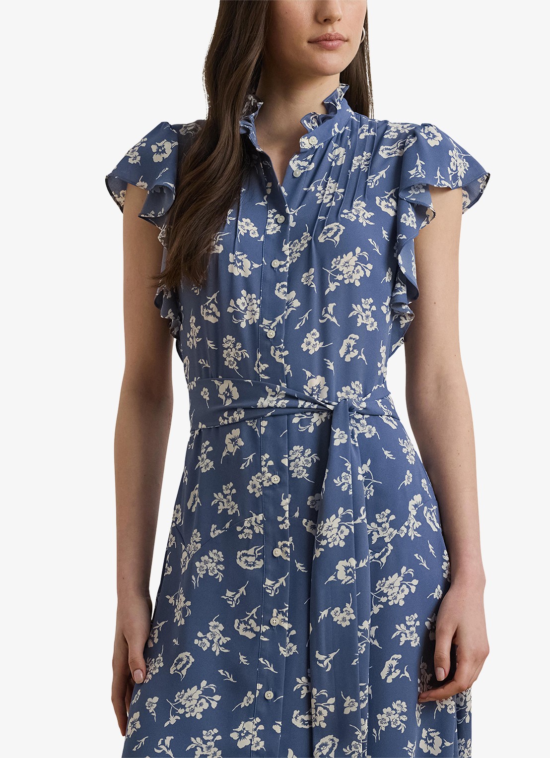 Ralph Lauren Midi jurk met bloemenprint en strikceintuur - detail 2 blauw