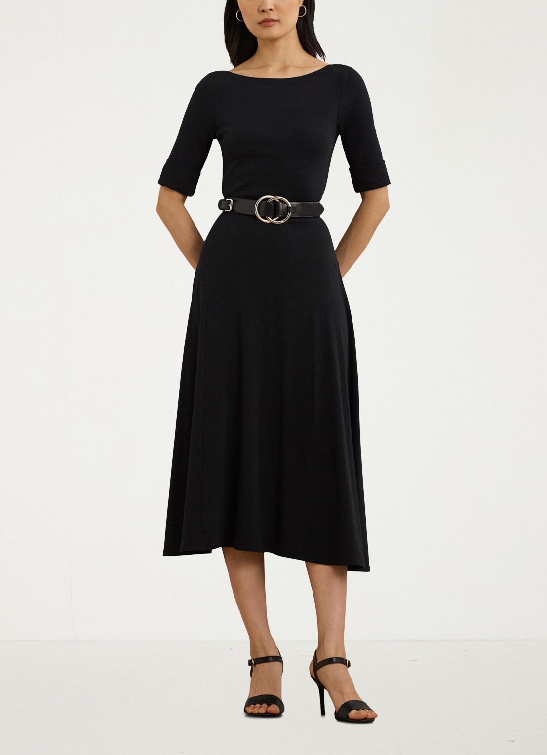 Ralph Lauren Midi jurk met boothals - voorkant 4 zwart