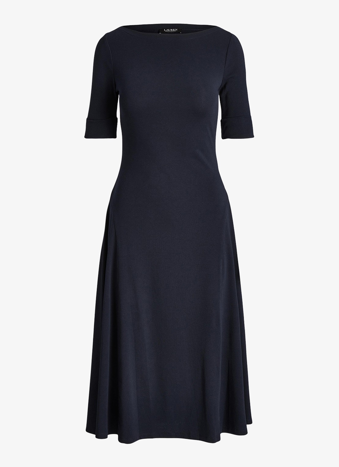 Ralph Lauren Midi jurk met boothals - voorkant 3 lighthouse navy / donkerblauw