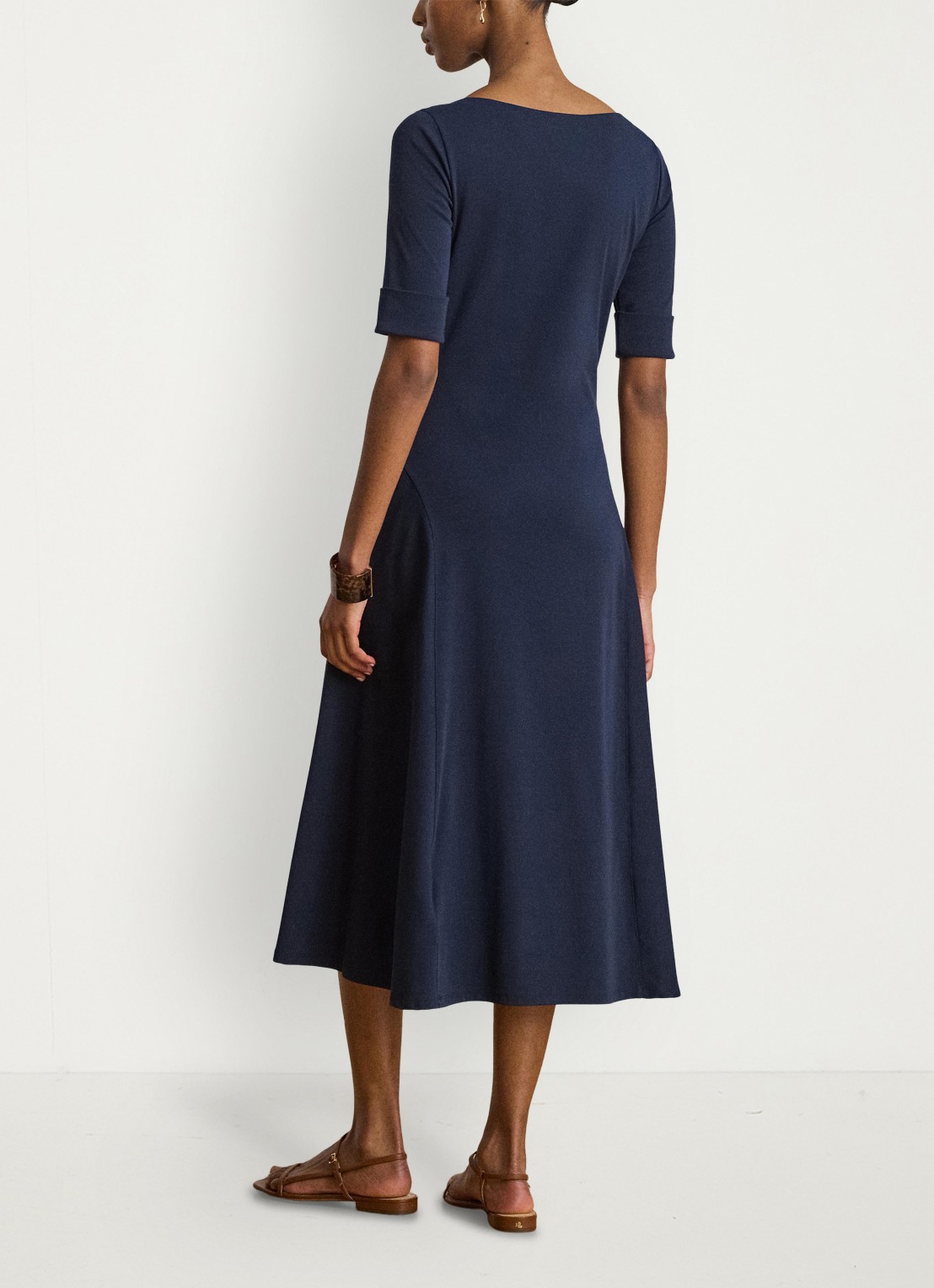 Ralph Lauren Midi jurk met boothals - achterkant 3 lauren navy / blauw