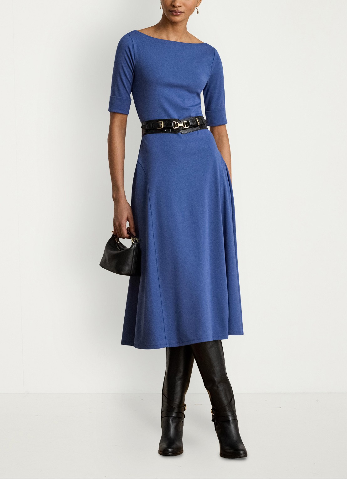 Ralph Lauren Midi jurk met boothals - voorkant 4 inky blue / blauw