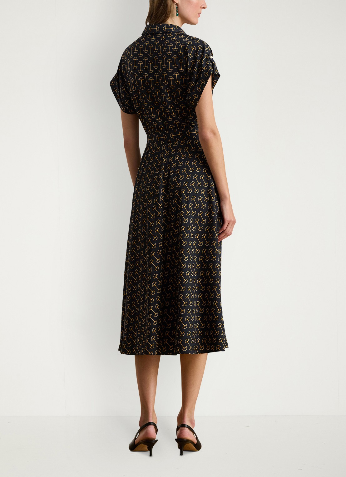 Ralph Lauren Midi jurk met ceintuur en grafische print - achterkant zwart