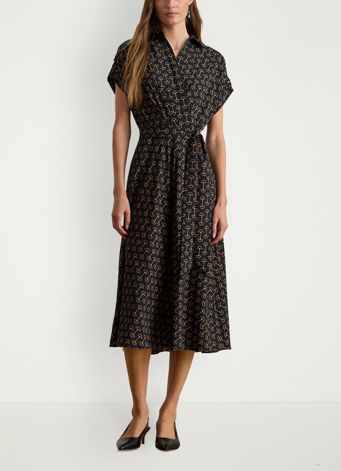 Ralph Lauren Midi jurk met ceintuur en grafische print - detail 3 zwart