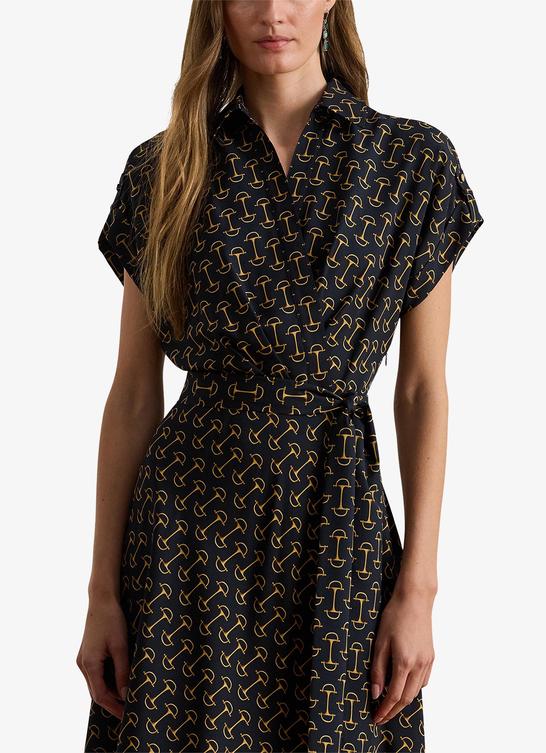Ralph Lauren Midi jurk met ceintuur en grafische print - detail 4 zwart