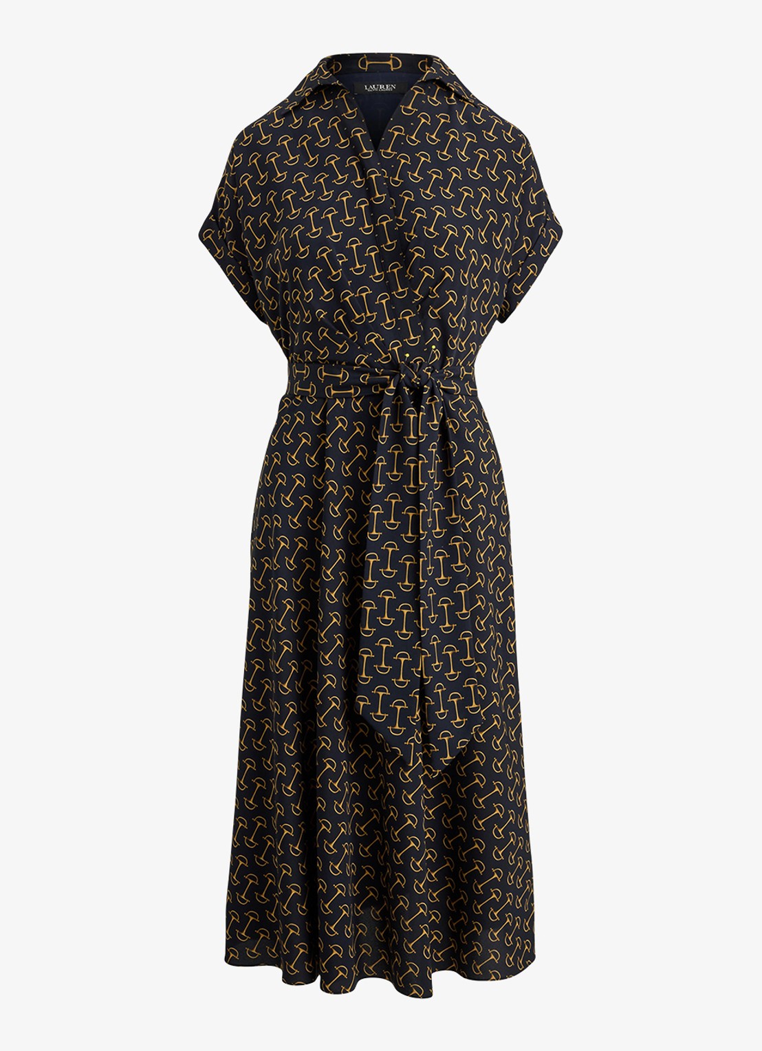 Ralph Lauren Midi jurk met ceintuur en grafische print - voorkant 2 zwart