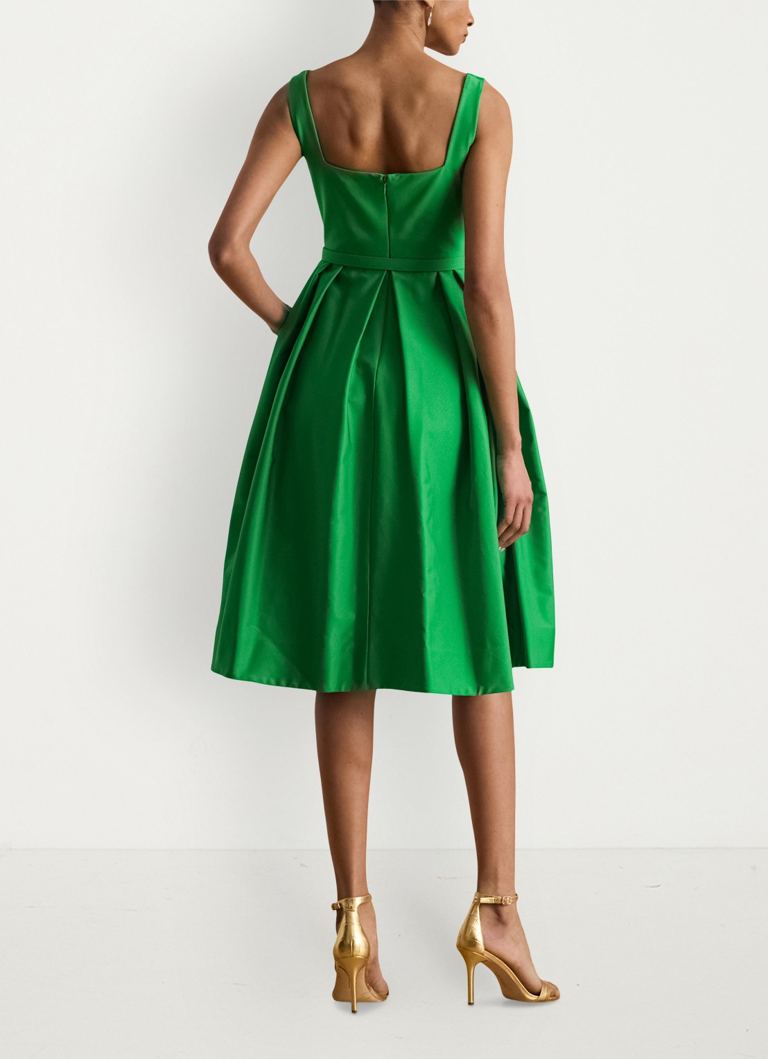 Ralph Lauren Midi jurk met ceintuur en steekzakken - achterkant 5 stem / groen