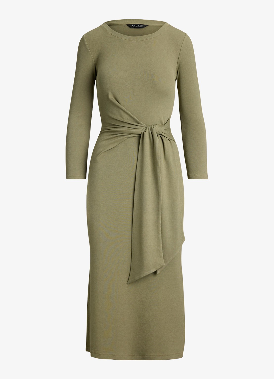 Ralph Lauren Midi jurk met geknoopt detail en split - voorkant 3 light agave / groen