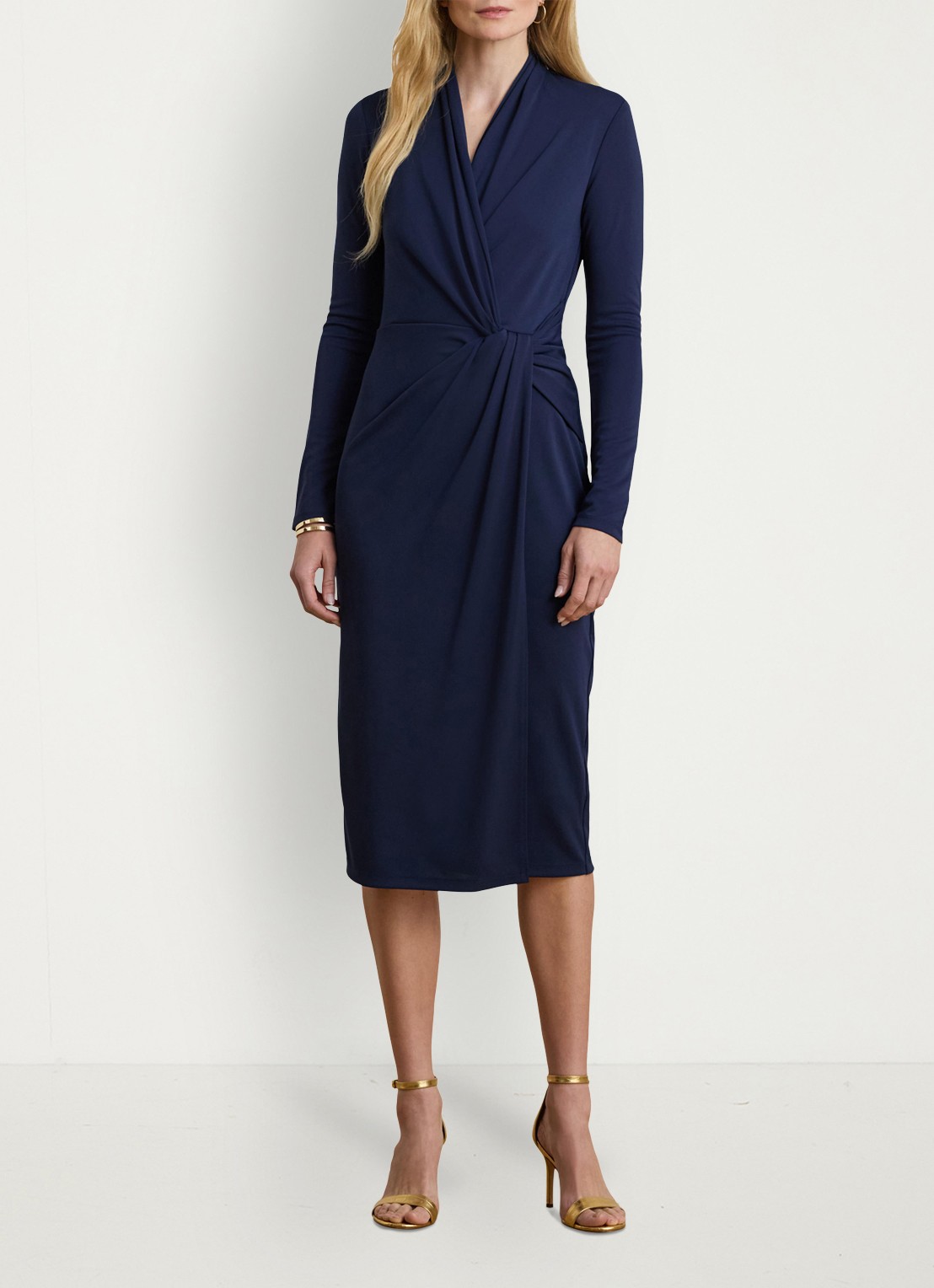 Ralph Lauren Midi jurk met geknoopt detail - detail 3 refined navy / blauw