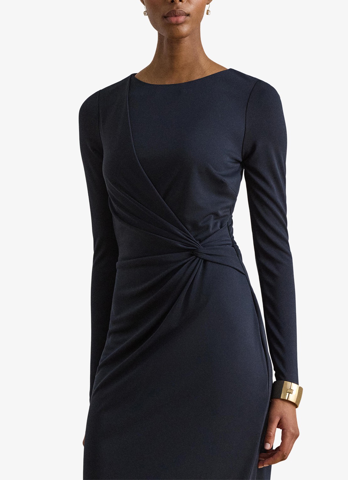 Ralph Lauren Midi jurk met geknoopt detail - detail 2 donkerblauw