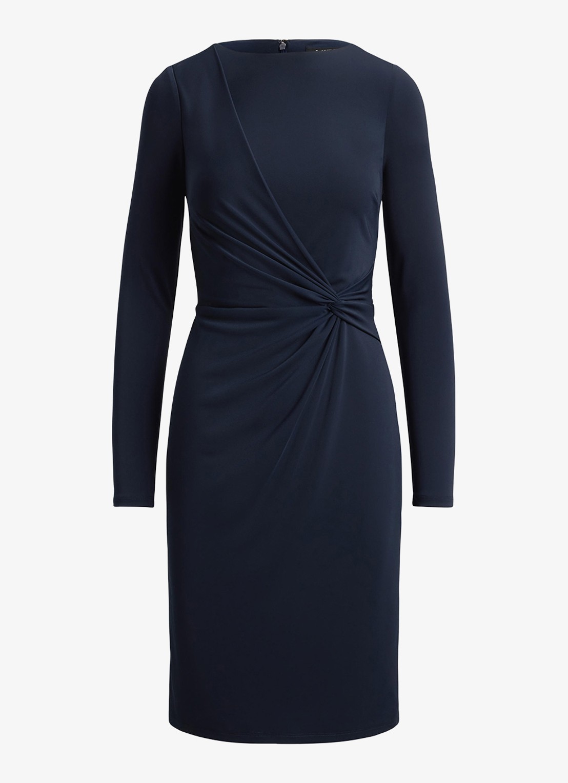 Ralph Lauren Midi jurk met geknoopt detail - voorkant 3 donkerblauw