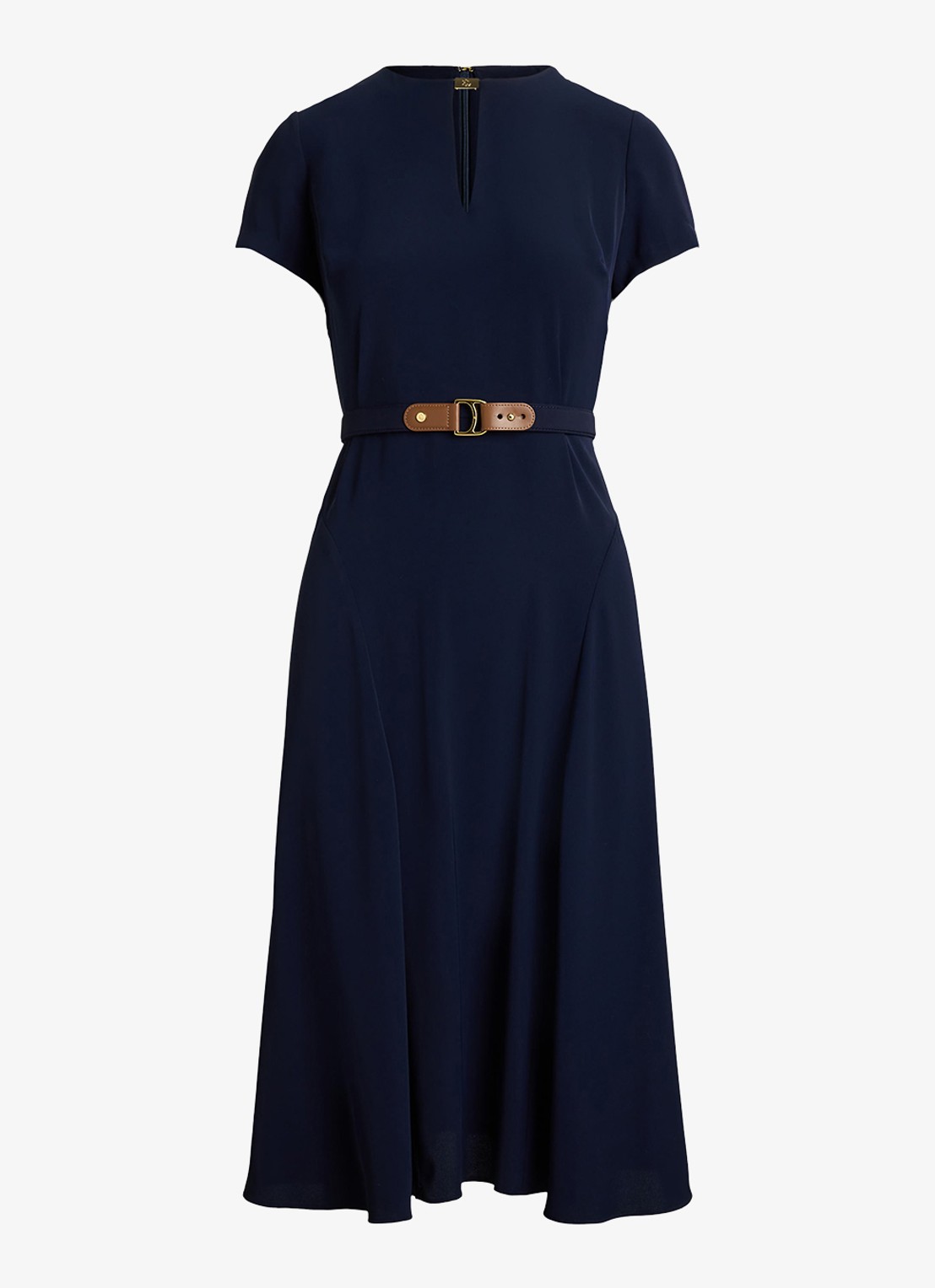 Ralph Lauren Midi jurk met gesp - voorkant donkerblauw