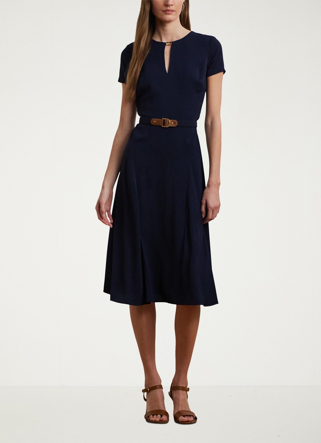 Ralph Lauren Midi jurk met gesp - voorkant 2 donkerblauw