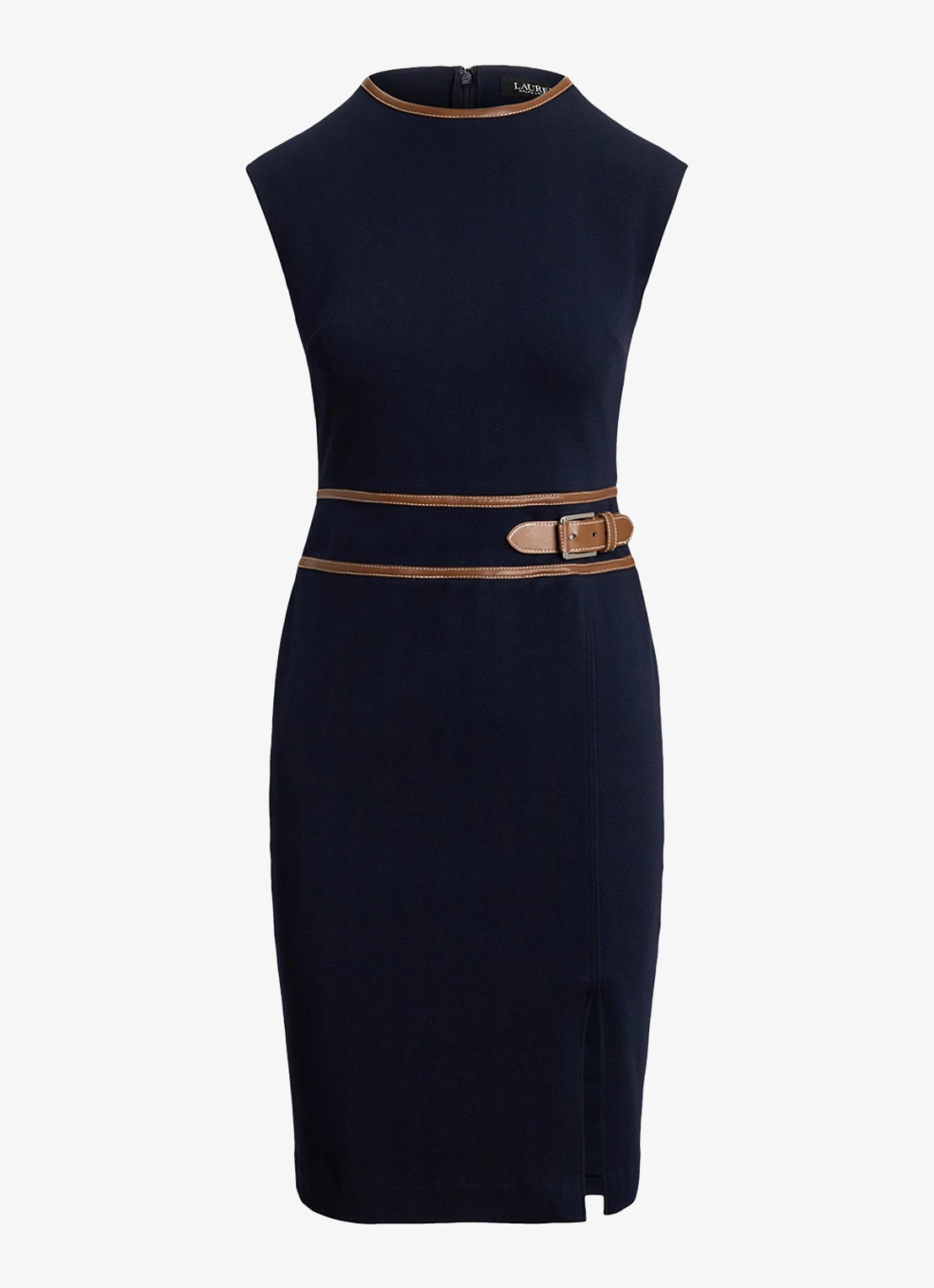 Ralph Lauren Midi jurk met gespdetail - voorkant 2 lauren navy / donkerblauw