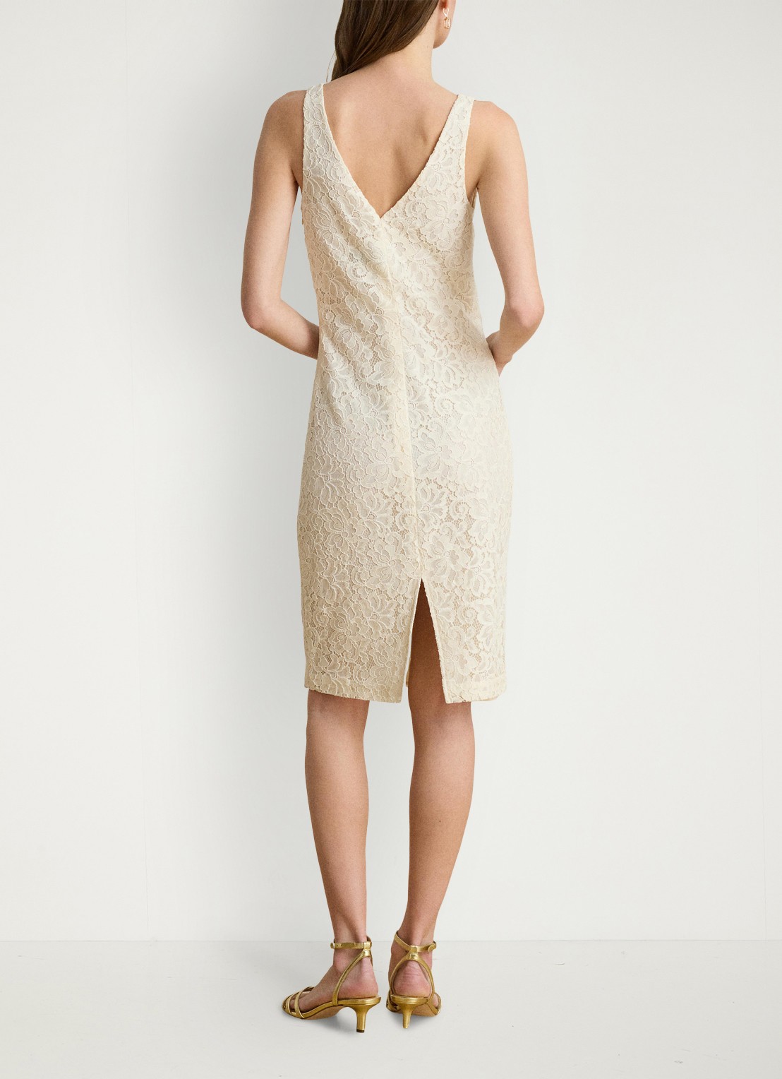 Ralph Lauren Midi jurk met kant en split - achterkant mascarpone crème / crème