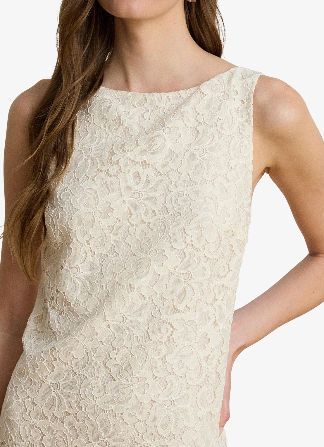 Ralph Lauren Midi jurk met kant en split - detail 2 mascarpone crème / crème