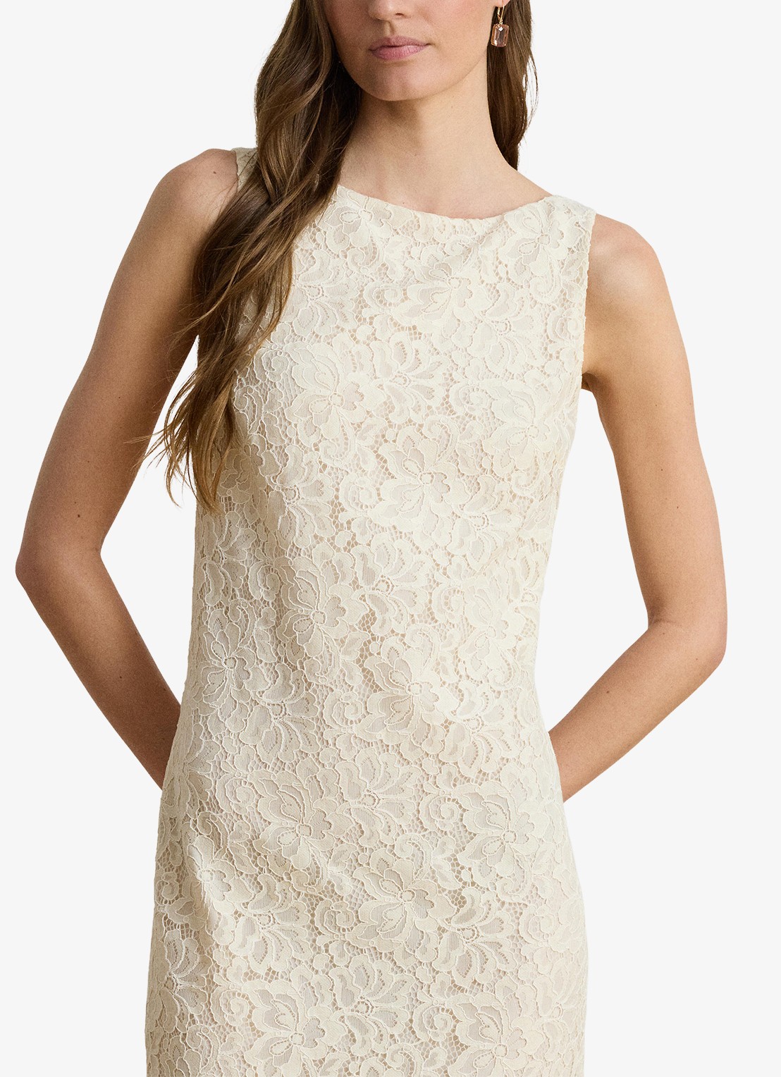 Ralph Lauren Midi jurk met kant en split - detail 3 mascarpone crème / crème