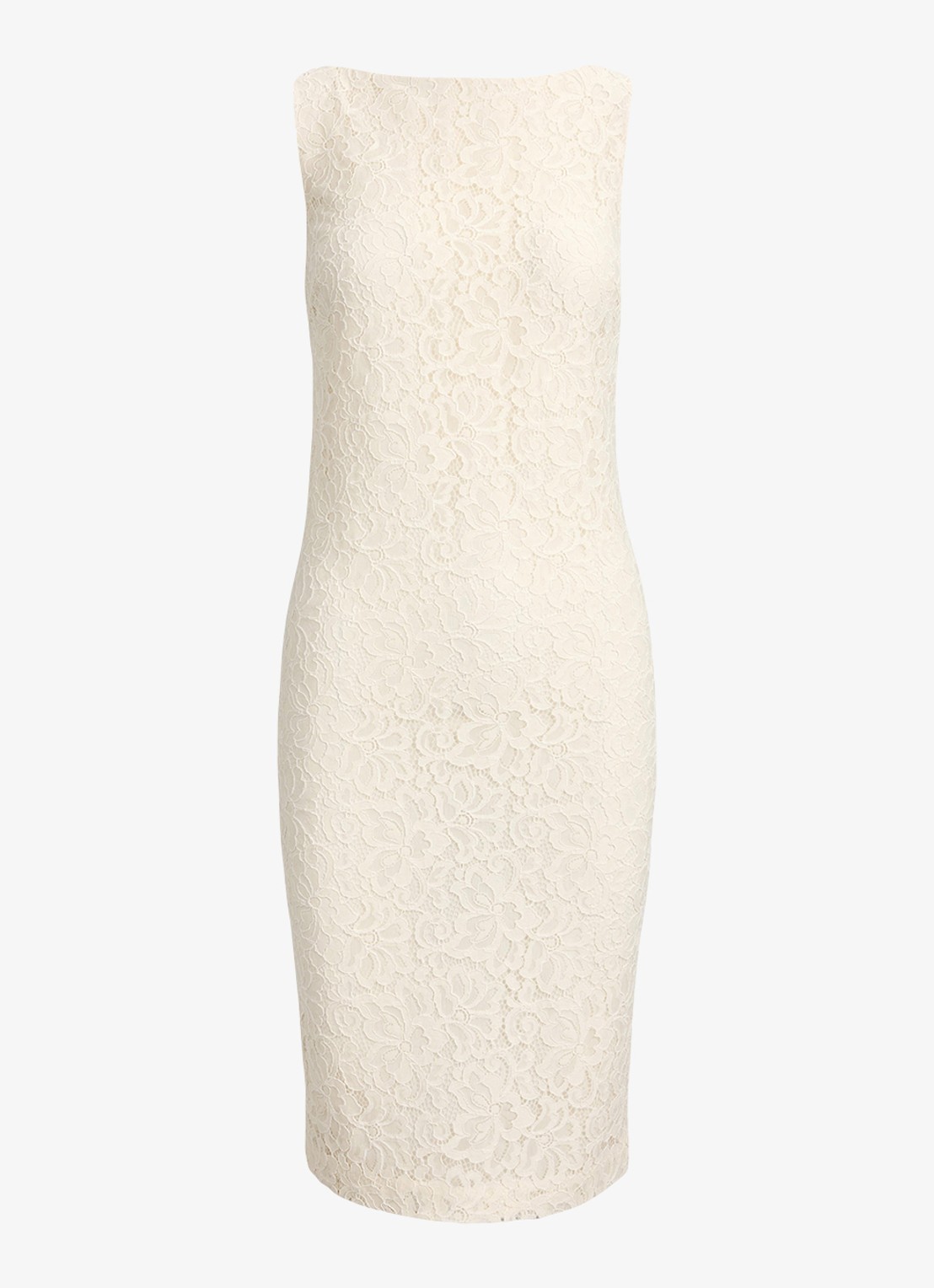 Ralph Lauren Midi jurk met kant en split - voorkant 4 mascarpone crème / crème