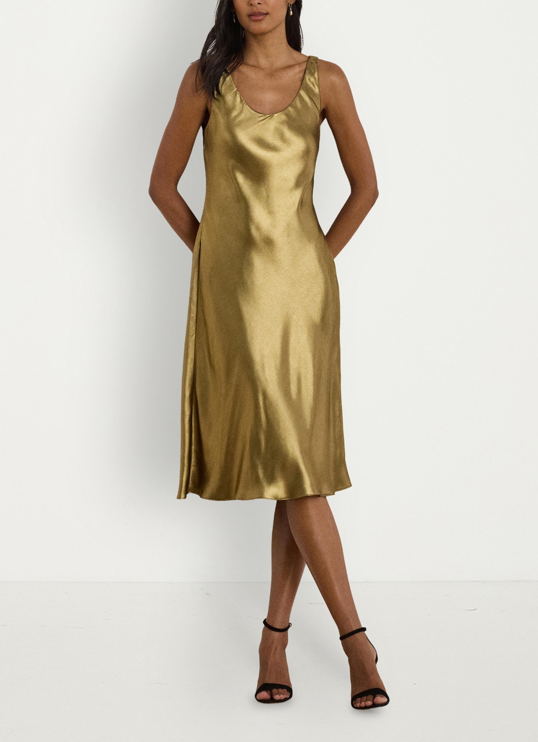 Ralph Lauren Midi jurk met metallic finish - voorkant 4 black/antique gold / goud